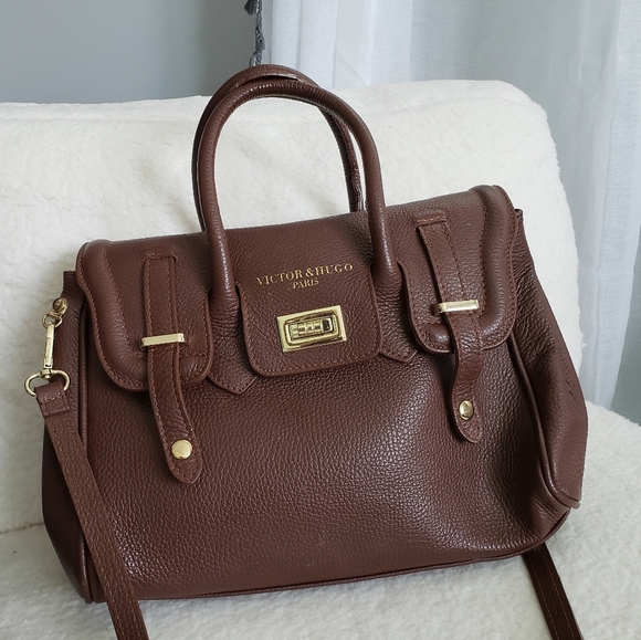 Victor & Hugo Paris Brown Leather Satchel With Crossbody Strap - Picture 8 of 8